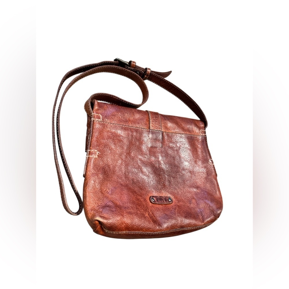 FRYE Artisan Red Leather Fold Over Crossbody Bag Purse - Picture 8 of 16